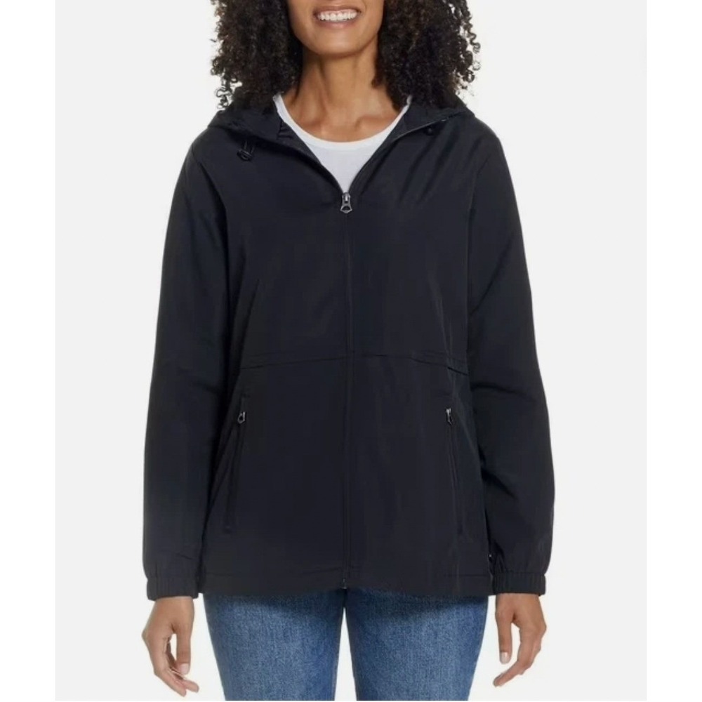 Weatherproof Womens Hooded Rain Jacket Black Mesh Lined Windbreaker Large NEW